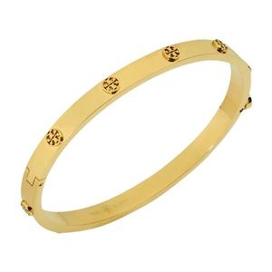 TORY BURCH • Gold 7mm Logo Miller Studded Hinge Bangle Bracelet